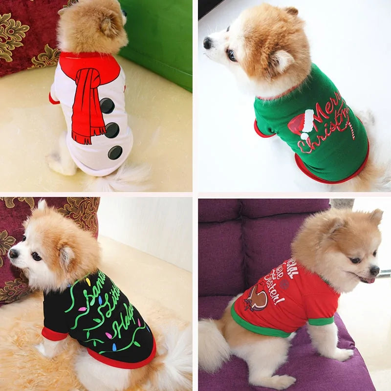 Cotton Christmas Shirt - Festive Pet Clothes for Cats & Dogs