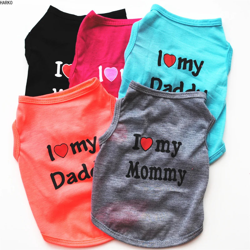 Cute Printed "I Love My Mommy/Daddy" Pet T-Shirt for Dogs & Cats | Cotton T-Shirt