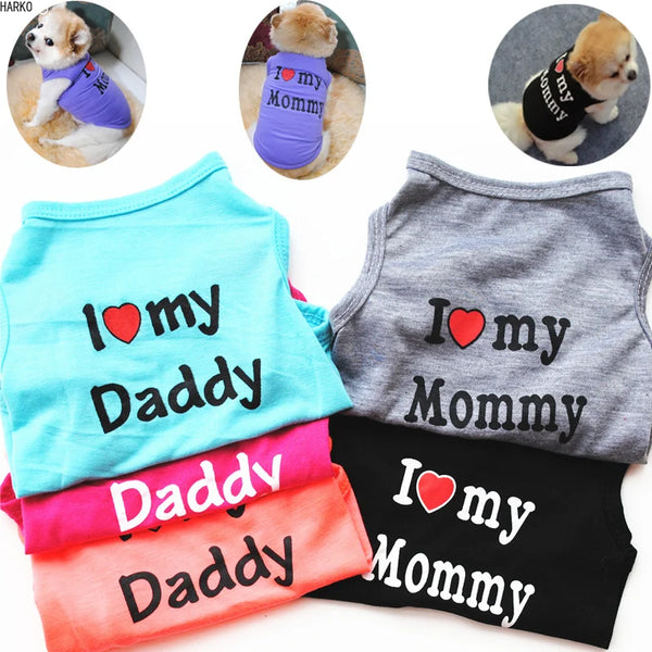 Cute Printed "I Love My Mommy/Daddy" Pet T-Shirt for Dogs & Cats | Cotton T-Shirt