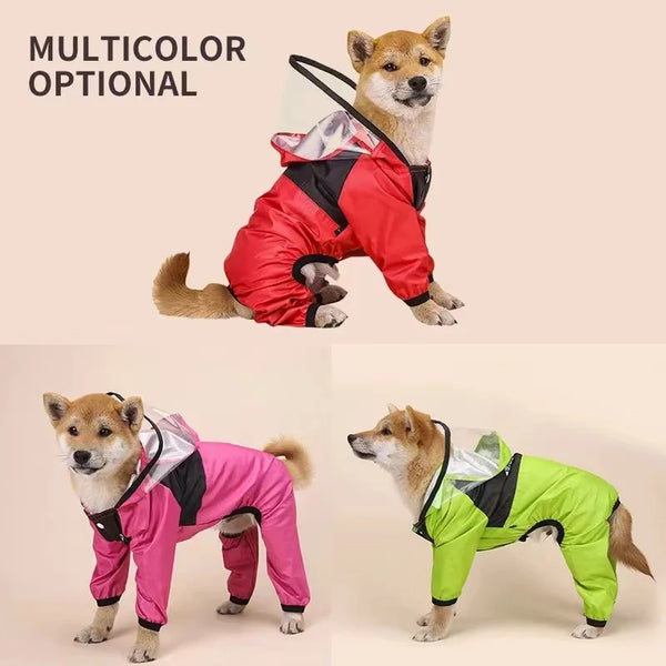 Pet Dog Raincoat - "The Dog Face" Waterproof Jumpsuit with Hoodie | Water-Resistant Jacket for Dogs