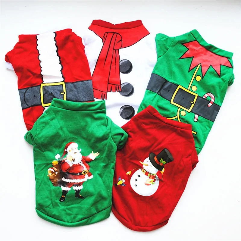 Cotton Christmas Shirt - Festive Pet Clothes for Cats & Dogs